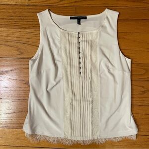 White House Black Market Cream Sleeveless Blouse with Lace Trim